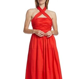 CINQ À SEPT  Taylen Halter Cut-Out Dress Bright Crimson Size 6